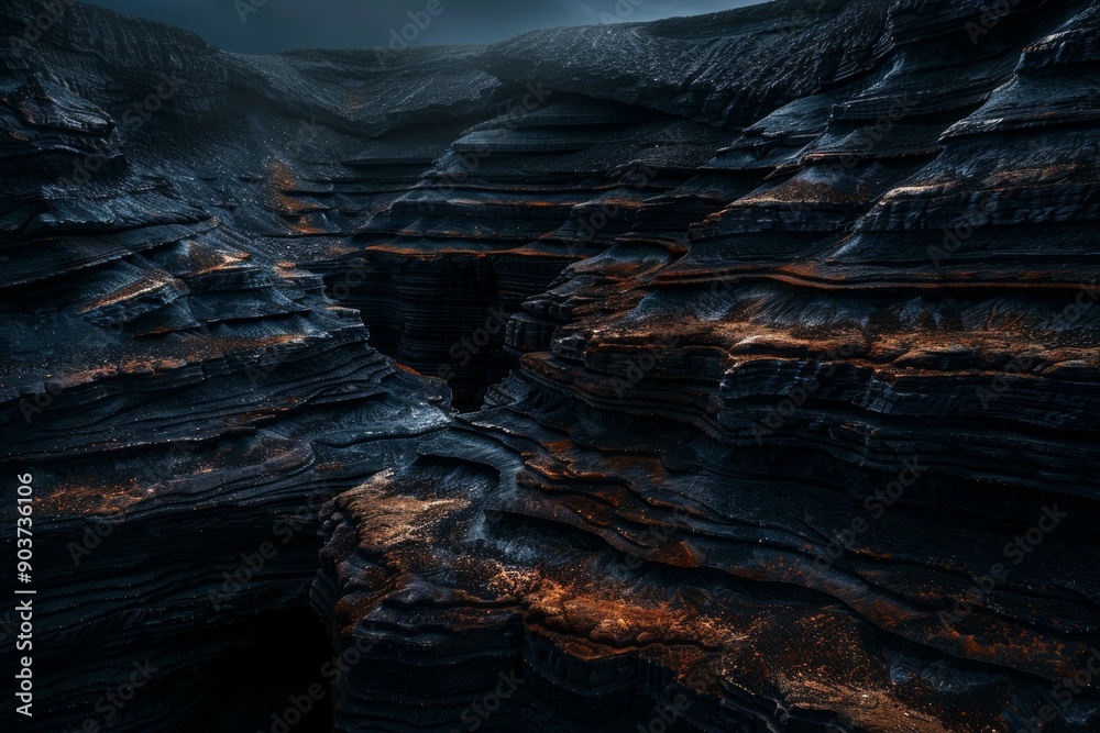 Fototapeta premium dark sediment layers showcasing signs of erosion. 