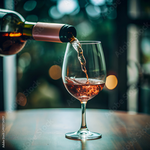 Close-Up of Wine Bottle Pouring into Glass