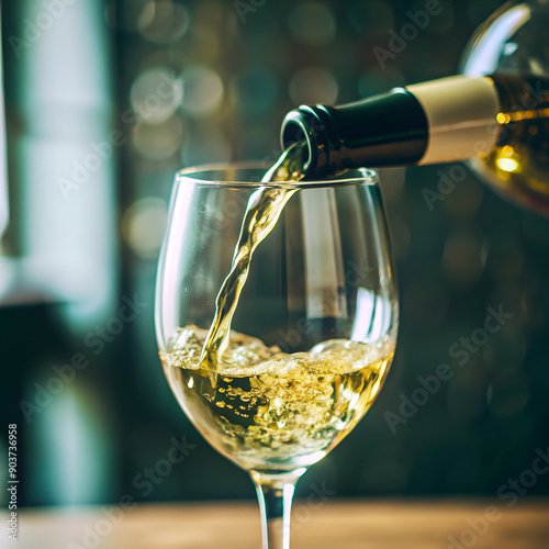 Close-Up of Wine Bottle Pouring into Glass