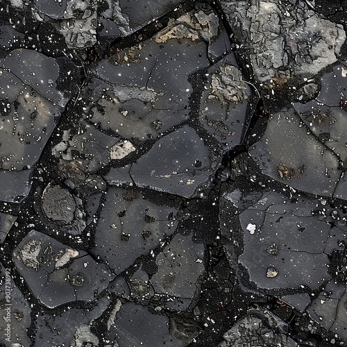 Close-Up View of Worn and Weathered Asphalt in Macro Photography photo