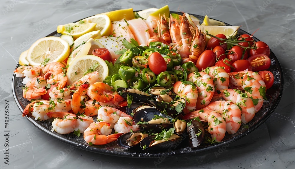 Seafood platter on a wooden table Seafood platter on a wooden table