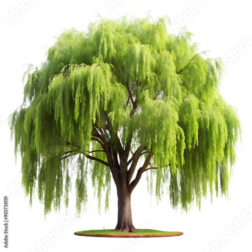 Graceful Willow Tree with Flowing Green Leaves on Transparent Background - PNG Clipart