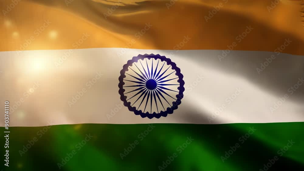 Indian flag waving with Ashoka Chakra, patriotic symbol for national pride and independence day