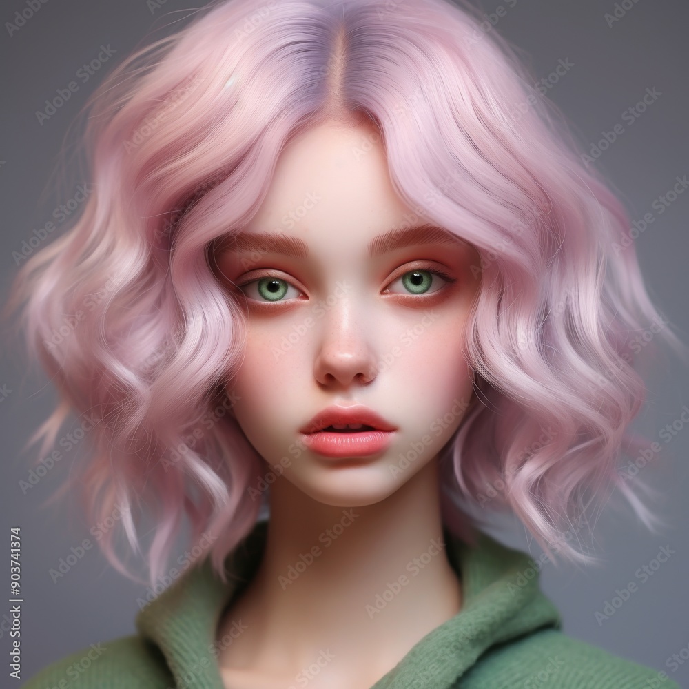 Girl with pink, purple hair, makeup, hair, skincare, beauty concept Girl with pink, purple hair, makeup, hair, skincare, beauty concept