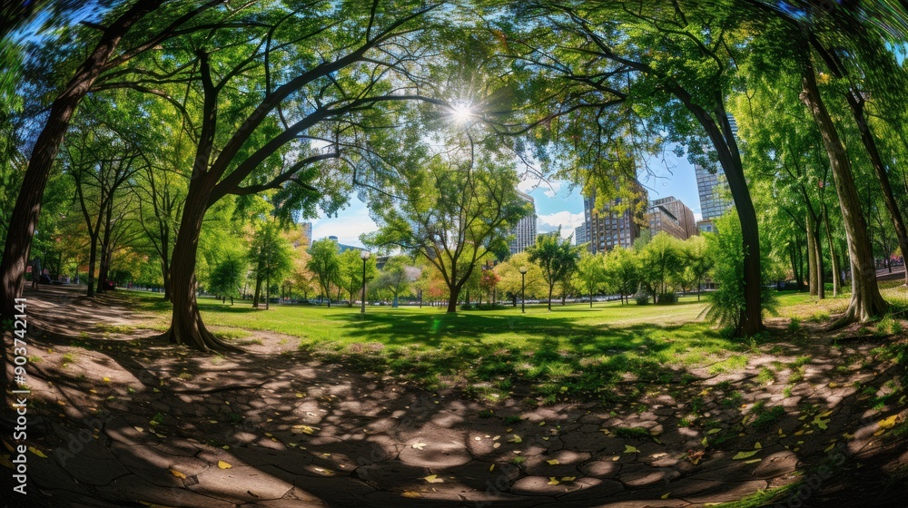 Fototapeta premium Sunlit Park with Lush Greenery