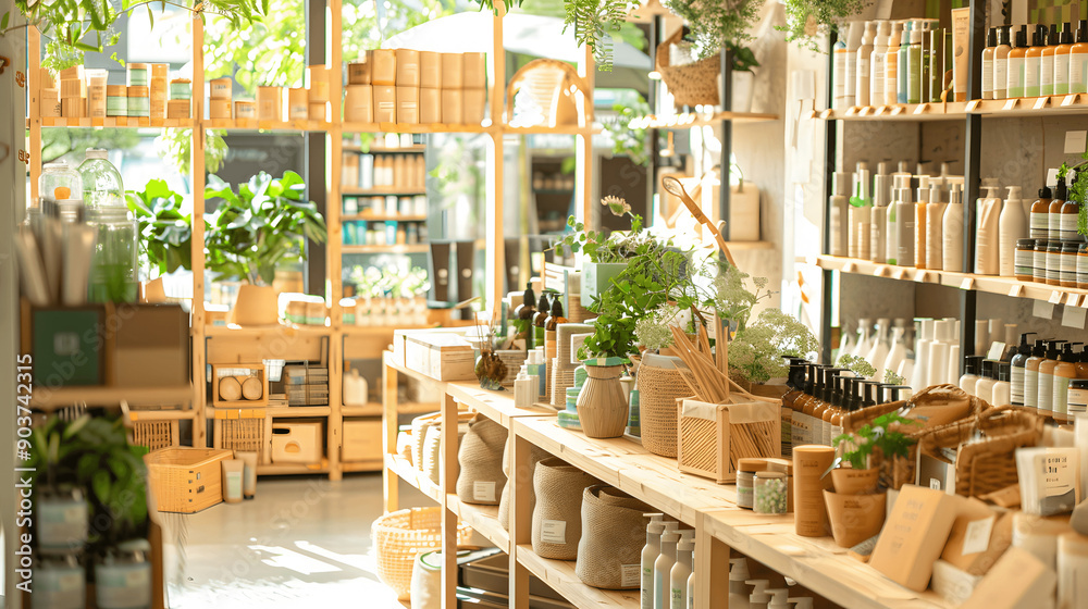 Fototapeta premium Green store with sustainable household items and bamboo products