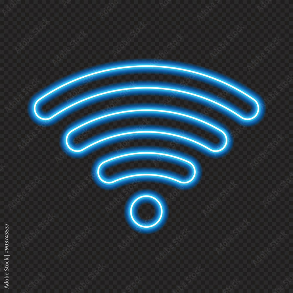 Wifi signal icon in neon style. Wifi signal icon. Web network connect logo sign. Retro sign with glowing neon. Vector illustration Wifi signal icon in neon style. Wifi signal icon. Web network connect logo sign. Retro sign with glowing neon. Vector illustration
