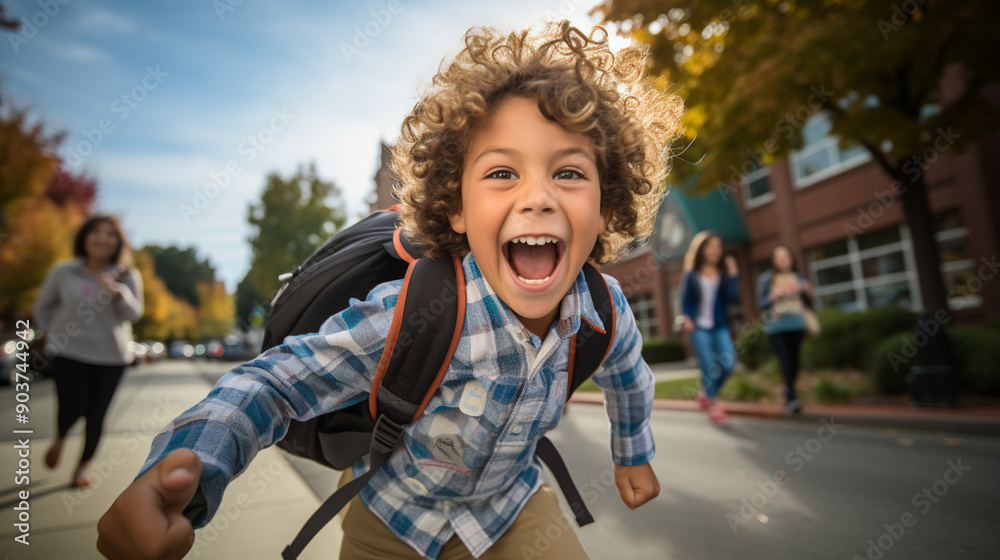 Lifestyle of learning, Elementary school child excited for first day of class, photography.