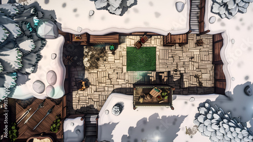 Christmas Battle Map - DnD, RPG Map for Dungeons and Dragons, Game Background, Top View, Winter