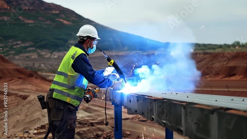 A Man working with Welding Gas Cutter during making parts of steel metal Sculptor in side construction working.