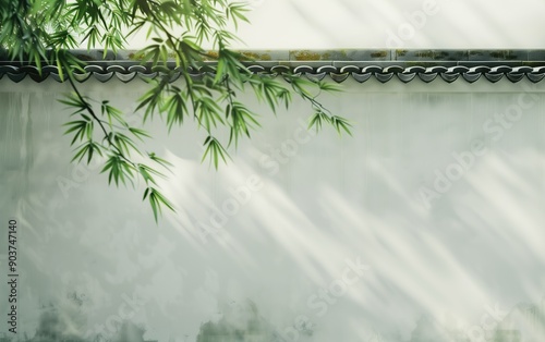 Bamboo and white wall,created with Generative AI tecnology.