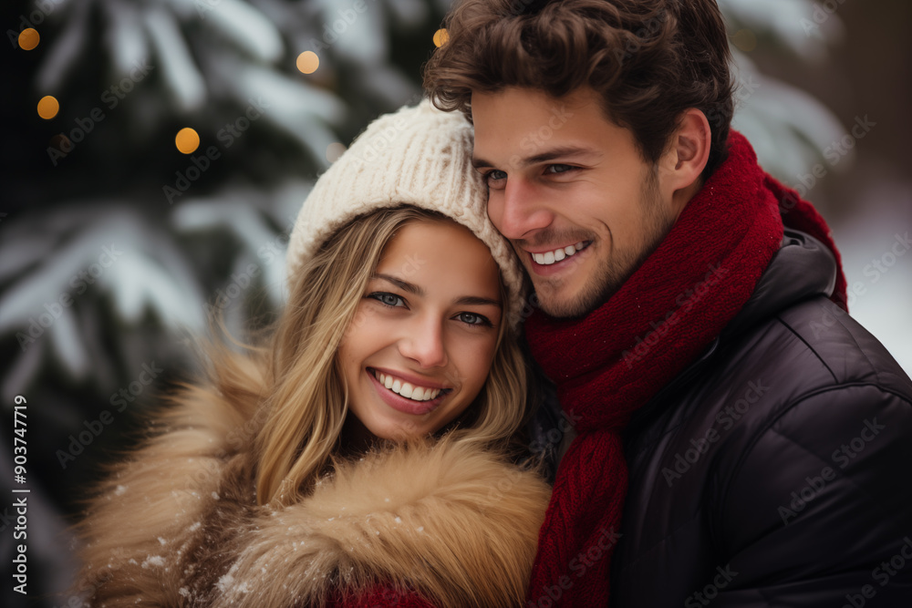 Couple outdoor in winter. Happy young couple with winter day Couple outdoor in winter. Happy young couple with winter day