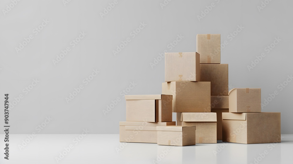 Stacked Cardboard Boxes on a Minimalist Background Stacked Cardboard Boxes on a Minimalist Background