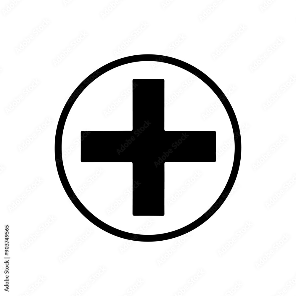 Black plus with circle silhouette on white background. Plus icon sign vector illustration design. Black plus with circle silhouette on white background. Plus icon sign vector illustration design.
