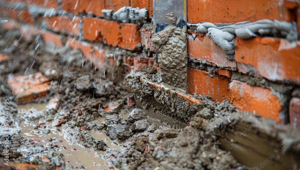 Fototapeta premium Close-Up of Wet Brick Wall Construction