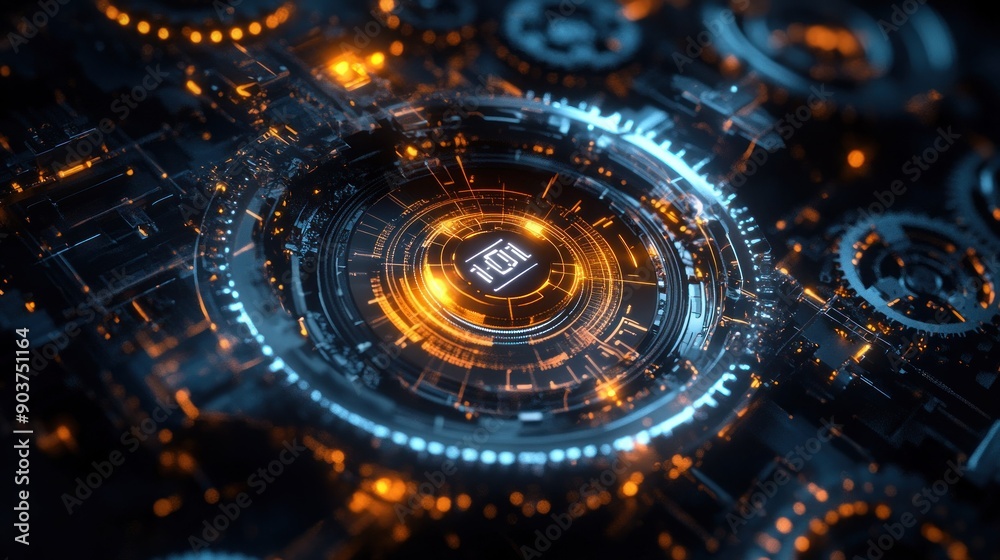 Futuristic Interface with Glowing Orange and Blue Circles Futuristic Interface with Glowing Orange and Blue Circles