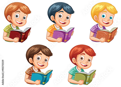 Children Reading Books Together