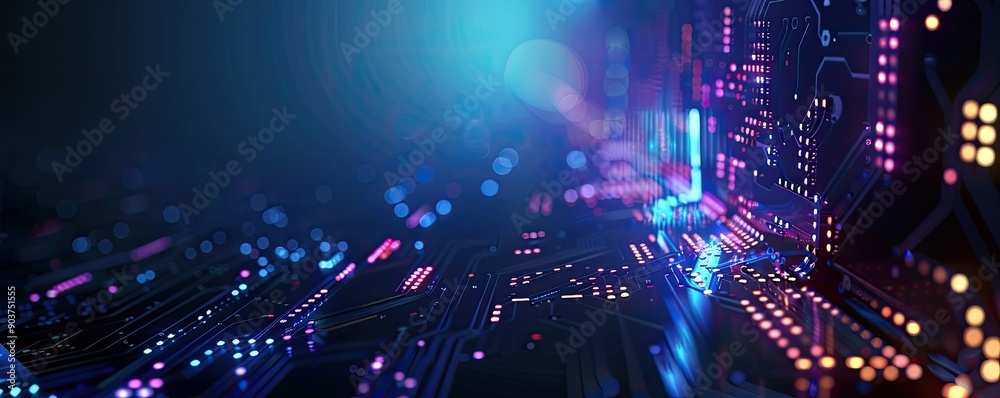 Obraz premium Modern Circuit Board with Glowing Lights