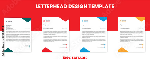 Business Letterhead design template with 4 color variations abstract corporate letterhead