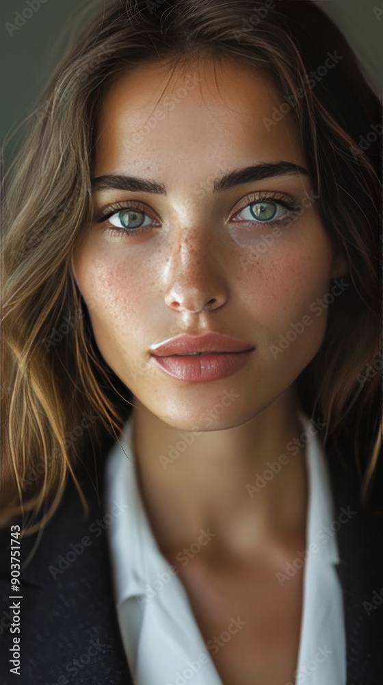 A woman with green eyes and a tan complexion A woman with green eyes and a tan complexion