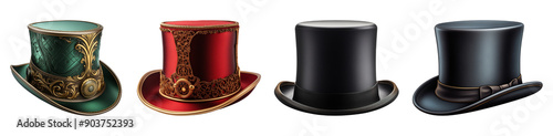 Set of top hats. Isolated on a transparent background.	 photo