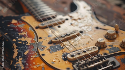 Vintage Electric Guitar with Worn Finish and Distressed Aesthetic