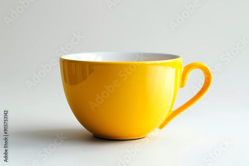 Yellow coffee cup isolated on white, with sharp details and a glossy finish for high-quality mockups.