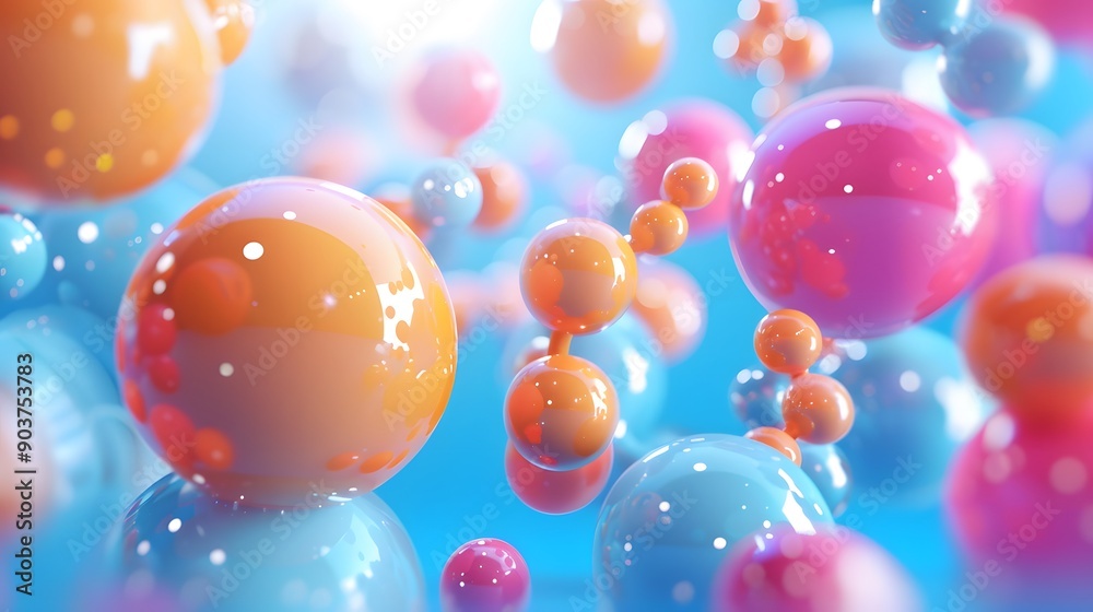 Vibrant Abstract Composition of Colorful Spheres in a Dreamy Blue Background Vibrant Abstract Composition of Colorful Spheres in a Dreamy Blue Background