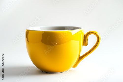 Yellow coffee cup on a white background, with detailed texture and clean lines for branding.