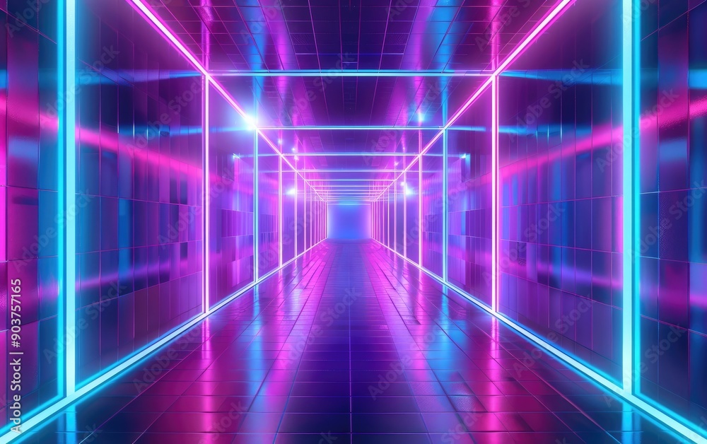 Vibrant Neon Tunnel with Reflections Vibrant Neon Tunnel with Reflections