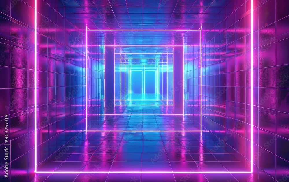 Vibrant Neon Tunnel with Reflections Vibrant Neon Tunnel with Reflections