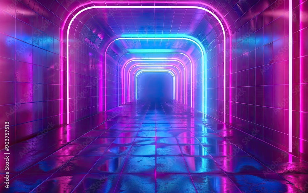 Vibrant Neon Tunnel with Reflections Vibrant Neon Tunnel with Reflections
