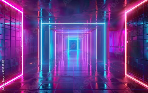 Vibrant Neon Tunnel with Reflections