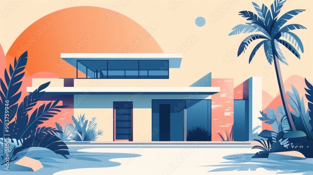 Syle is flat and minimalistic, with clean lines and simple coloring, making the composition look modern and decorative Syle is flat and minimalistic, with clean lines and simple coloring, making the composition look modern and decorative