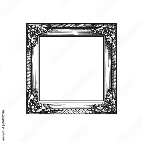 Hand drawn sketch style retro vintage picture frame. Pen and ink style. Vector illustration.