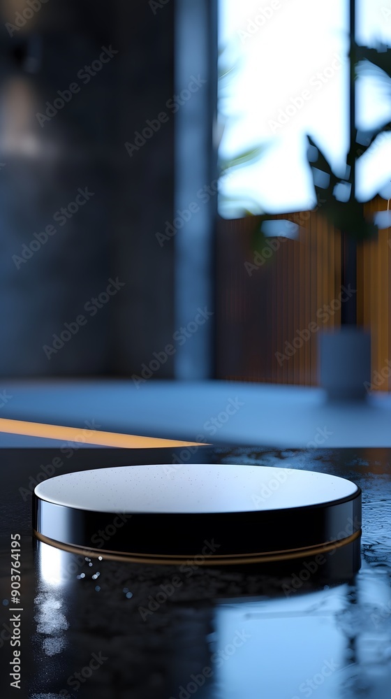 Fototapeta premium empty room with a table with close up product display podium