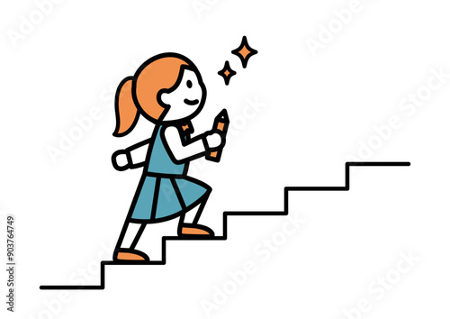 階段を上る高校生のイラスト