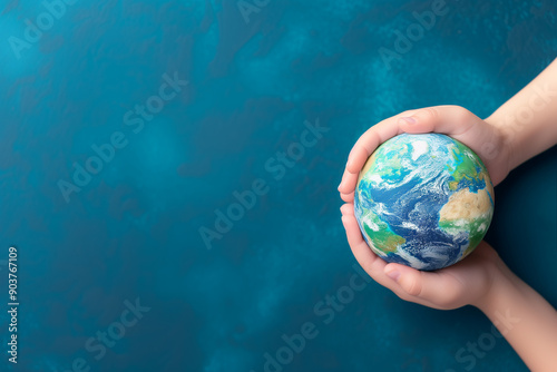 Obraz na płótnie earth in hands of child, nature and environment susatainability generative ai w salonie