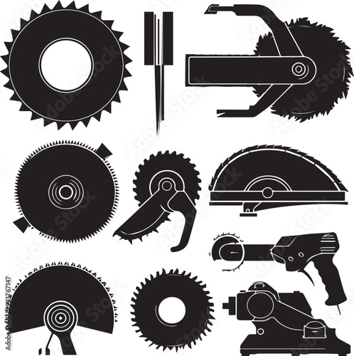 Motorcycle Parts Dark Silhouette Shapes Vector Set