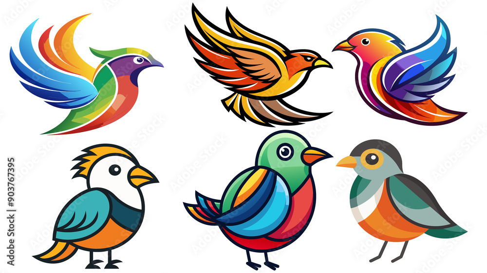 Fototapeta premium colorful bird icon set 