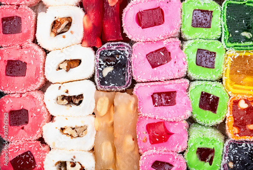 Turkish delight candy . Rahat lokum photography