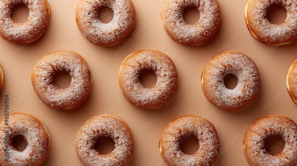 Cinnamon doughnuts with sugar coating in a seamless pattern, perfect for food blogs and pastry shop designs Cinnamon doughnuts with sugar coating in a seamless pattern, perfect for food blogs and pastry shop designs