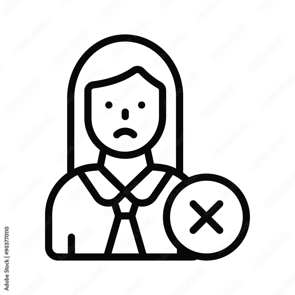 Cross sign with female avatar denoting concept icon of rejected employee Cross sign with female avatar denoting concept icon of rejected employee