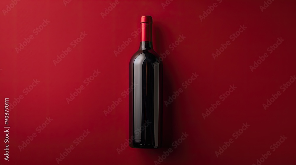 Detailed shot of a red wine bottle on a vivid red background, capturing the richness of the wine and the elegance of the bottle Detailed shot of a red wine bottle on a vivid red background, capturing the richness of the wine and the elegance of the bottle