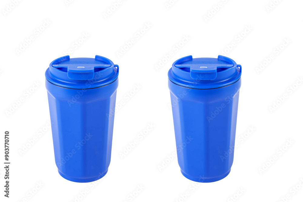 Blue aluminium water glass isolated transparent background with clipping path.