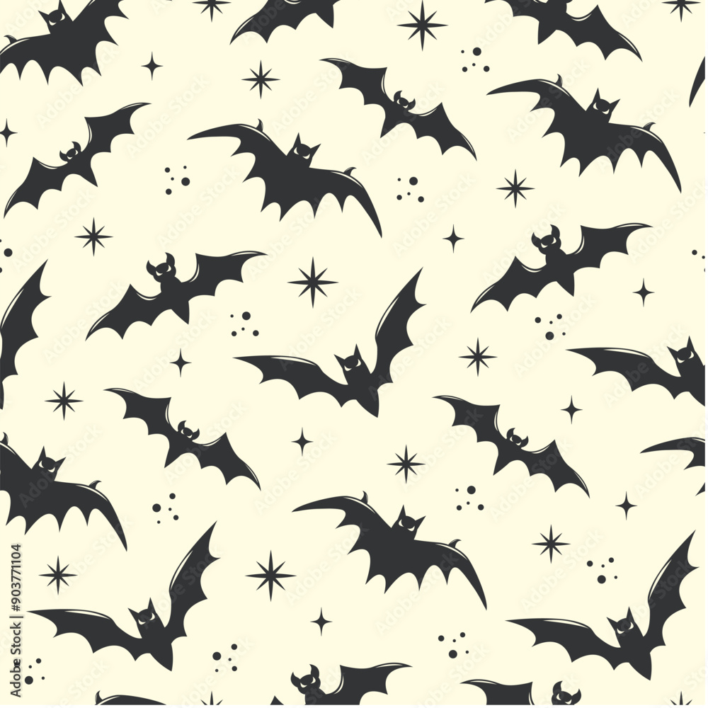 Halloween seamless pattern. Vector illustration of Halloween party. Spooky bats on a light background. Holiday cartoon seamless pattern.