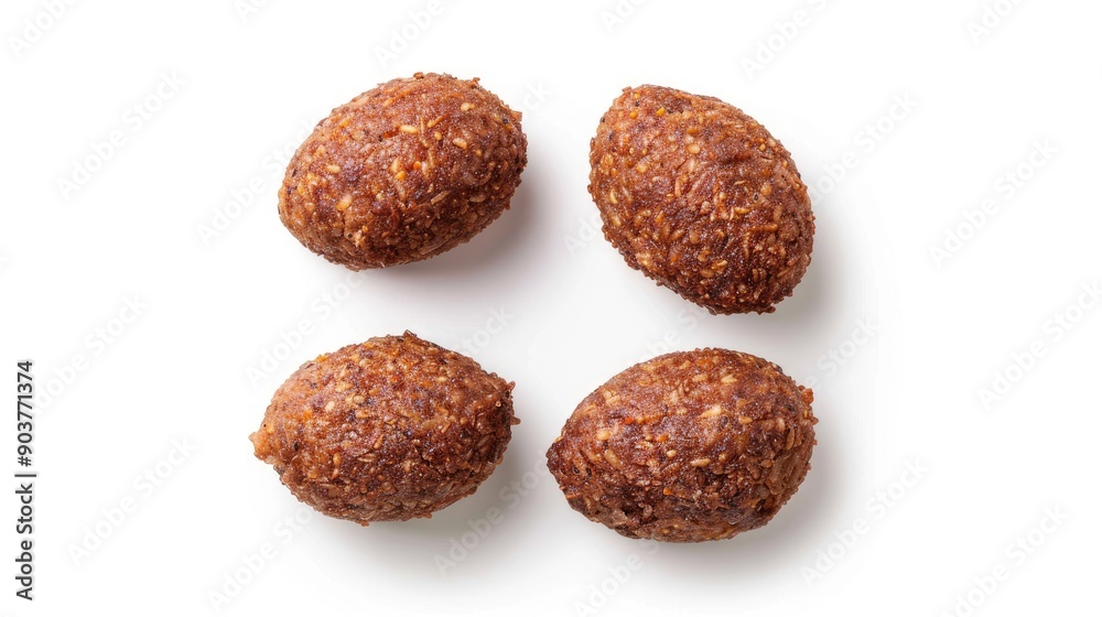 Isolated top view of Lebanese kibbeh on a white background, providing copy space for food-related designs and text Isolated top view of Lebanese kibbeh on a white background, providing copy space for food-related designs and text