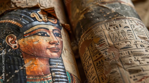 Ancient Egyptian Scrolls Featuring Hieroglyphics and Artwork photo