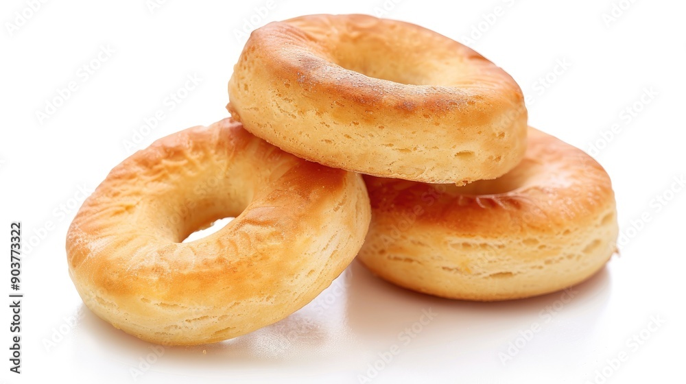 Round biscuits featuring a hole in the center, displayed on a white background, great for highlighting bakery and snack items Round biscuits featuring a hole in the center, displayed on a white background, great for highlighting bakery and snack items