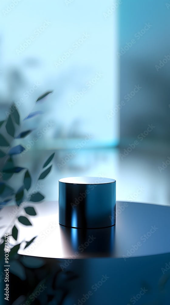 interior of a hotel room with close up product display podium interior of a hotel room with close up product display podium